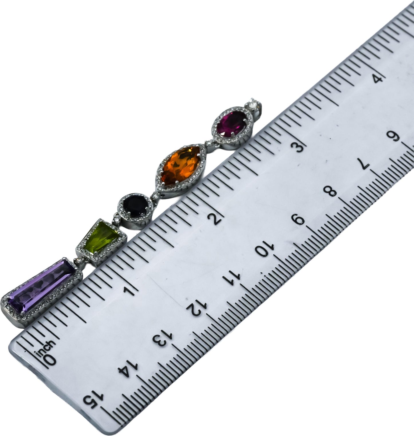 14k White Gold Diamond and Multi-Color Gemstone Dangle Pendant 0.75CT