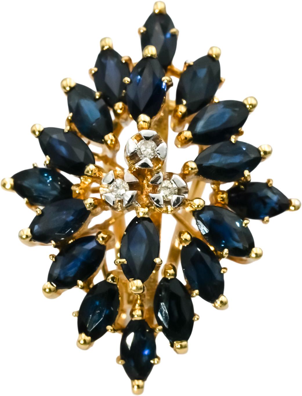 14k Yellow Gold Round Diamond and Marquise Blue Sapphire Earrings 4.56CT