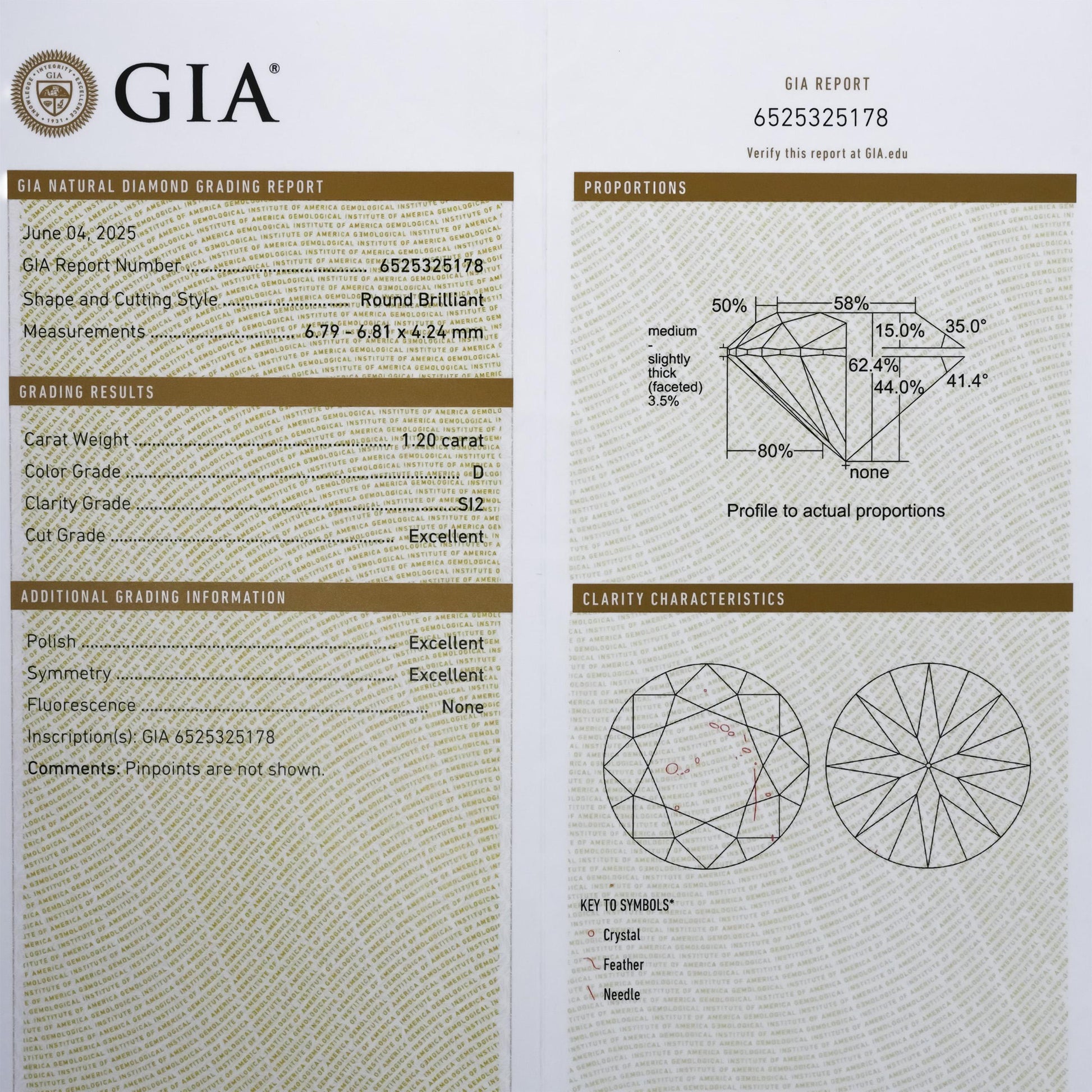 GIA Certified SI2/D Round Cut Natural Diamond Loose Stone 1.20CT