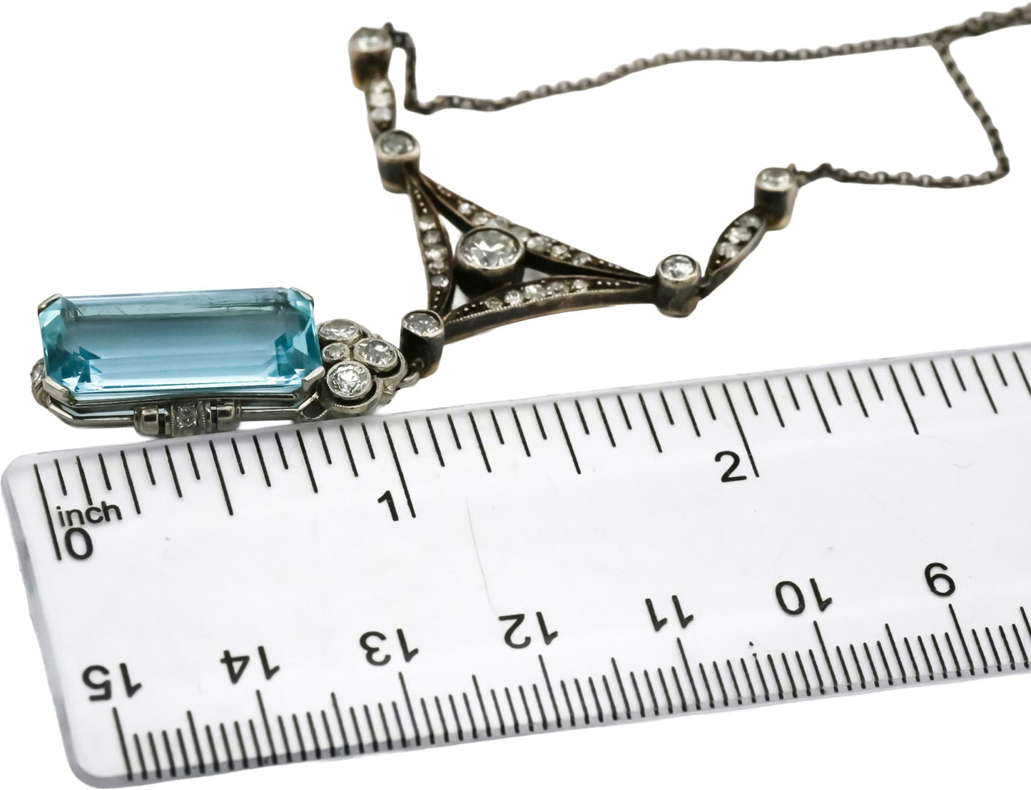 Edwardian Platinum Sterling Silver Diamond Topaz Pendant Necklace 10.50CT
