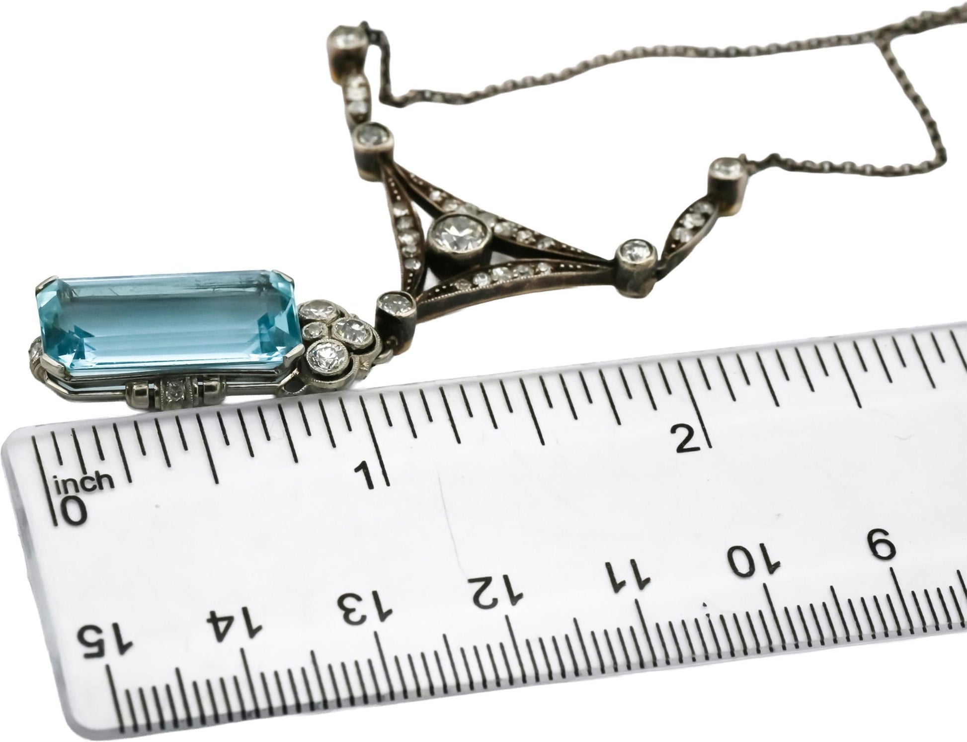 Edwardian Platinum Sterling Silver Diamond Topaz Pendant Necklace 10.50CT