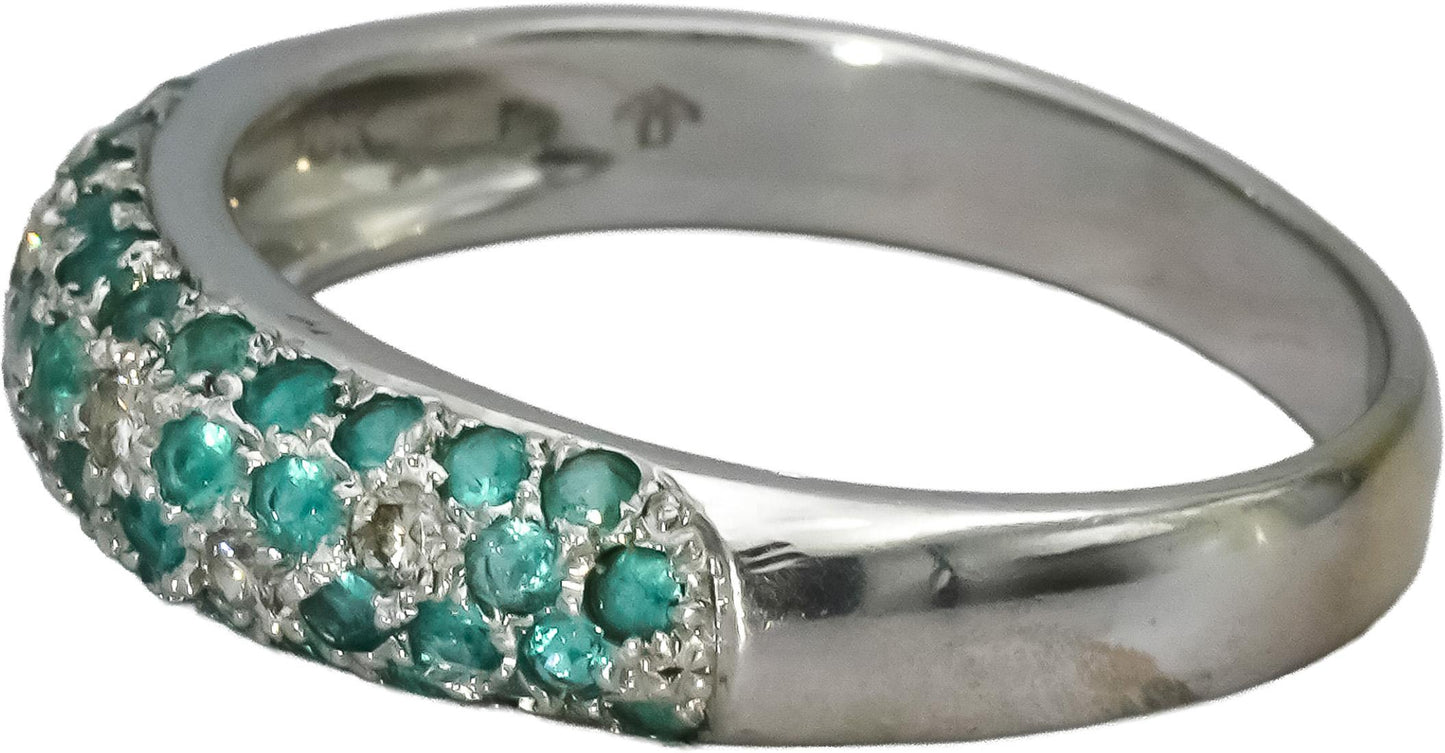18k White Gold Diamond and Paraiba Tourmaline Band Ring 0.87CT Size 9
