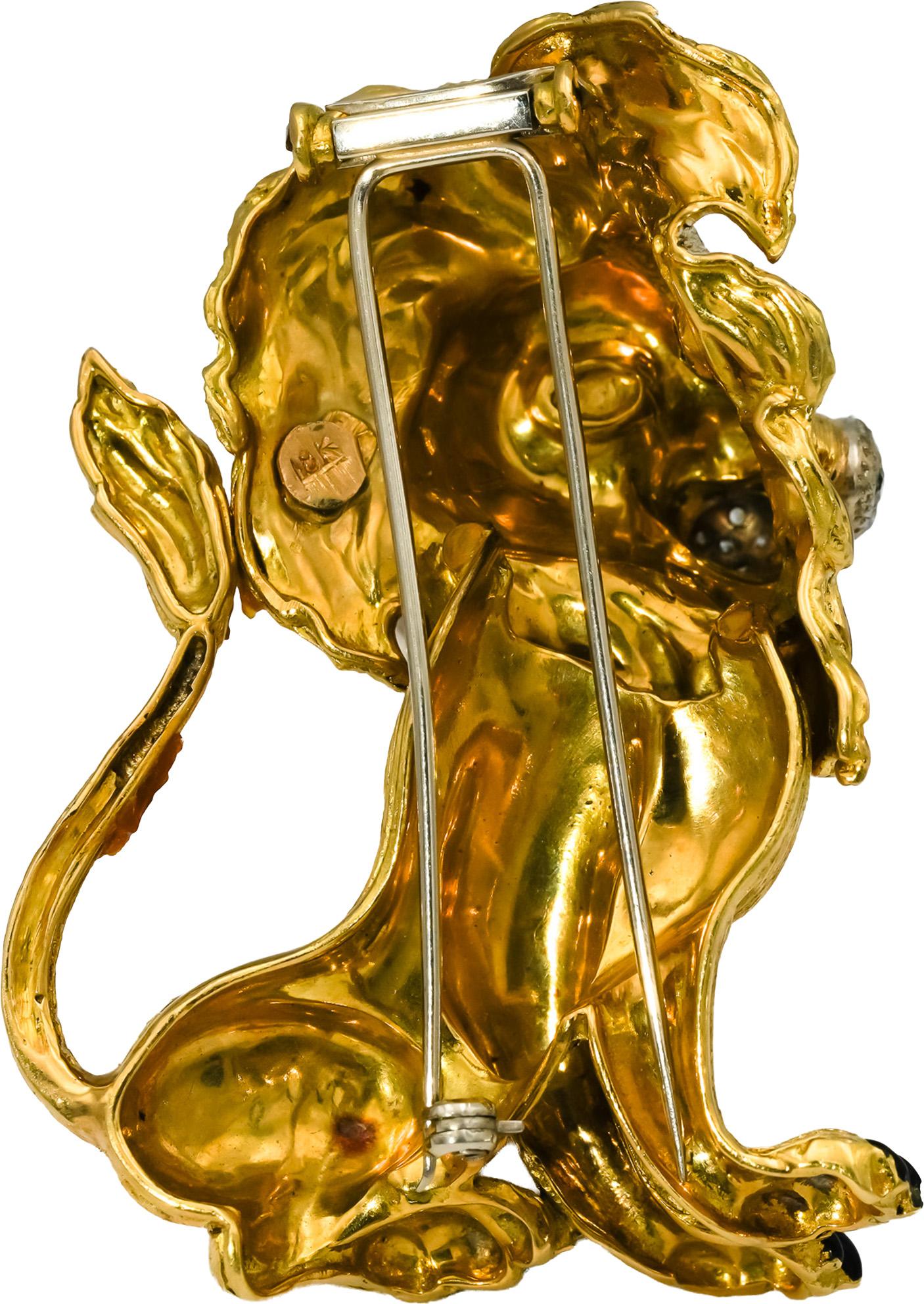 18k Yellow Gold VS Diamond and Enamel Jumbo Lion Brooch 0.40CT