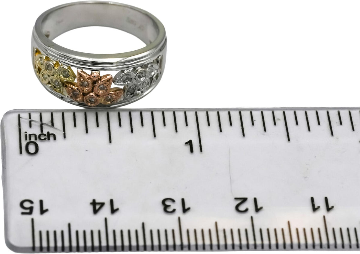 14k White Yellow Rose Gold Round Diamond Floral Band Ring 0.15CT Size 6.25