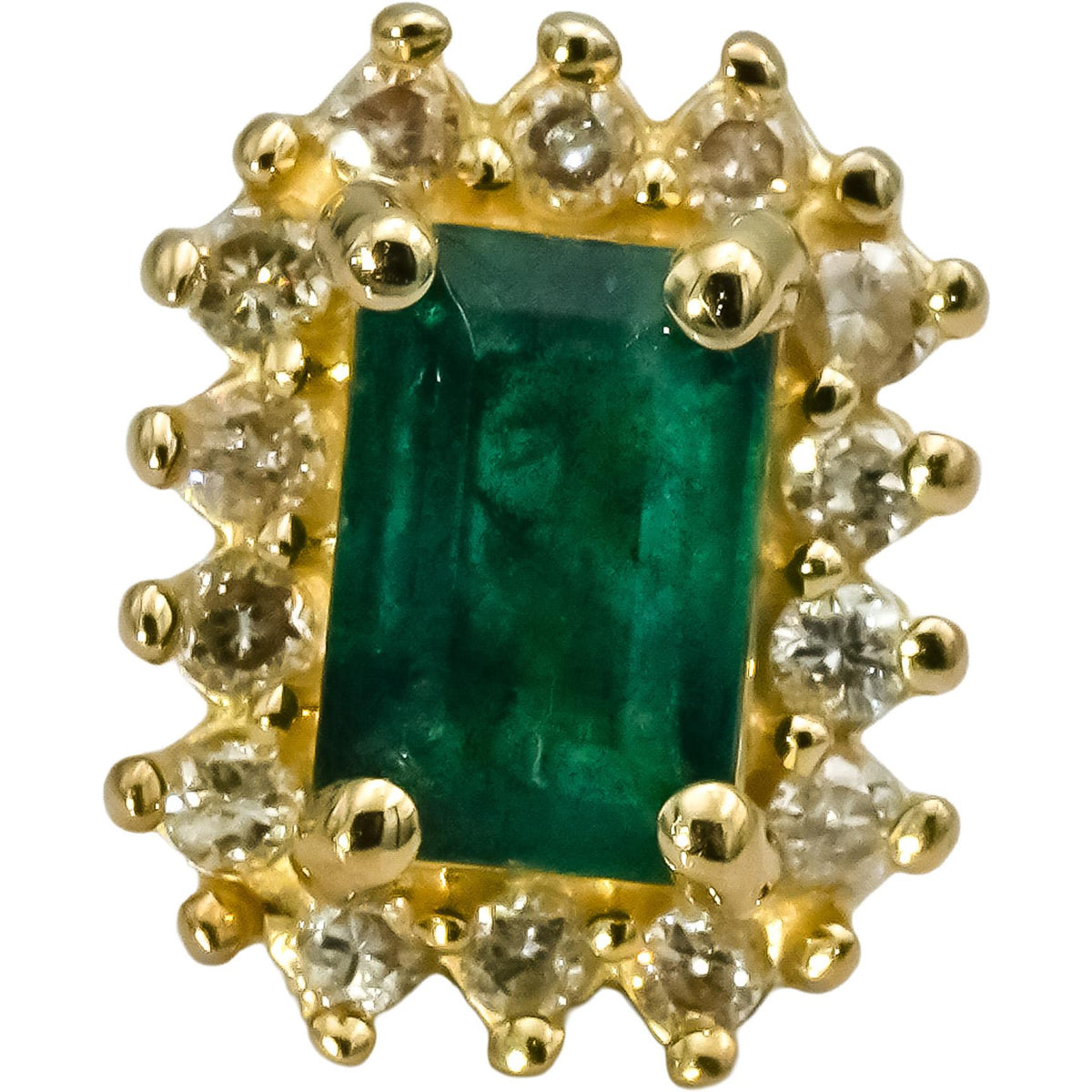 14k Yellow Gold Diamond and Emerald Stud Earrings 1.43CT