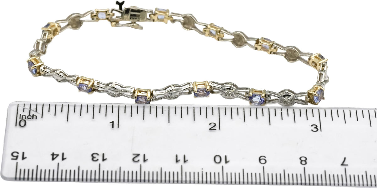 14k White Yellow Gold Tanzanite Bracelet w/ Diamond Accents 1.50CT