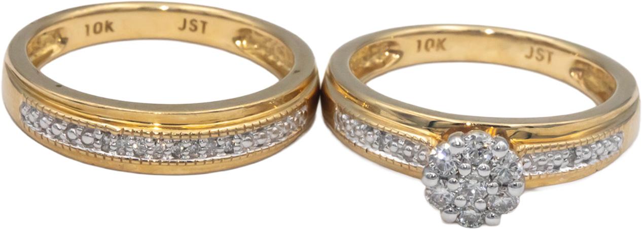 10k Yellow Gold 0.38CT Round Cut Diamond Bridal Engagement Ring Set Size 7