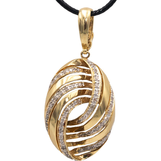 14k Yellow Gold 0.55CT Round Cut Diamond Pendant On Cord Necklace