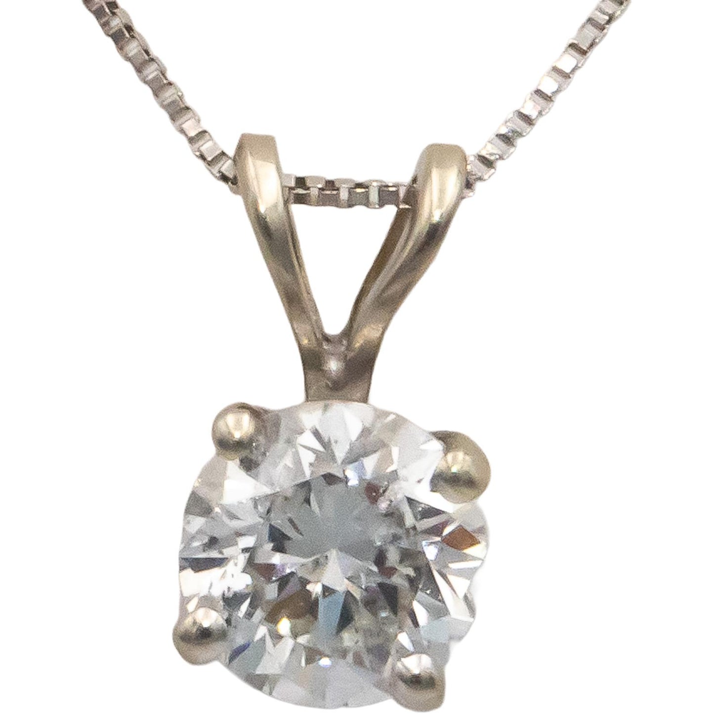 14k White Gold 0.55CT Round Cut Diamond Solitaire Pendant Chain Necklace