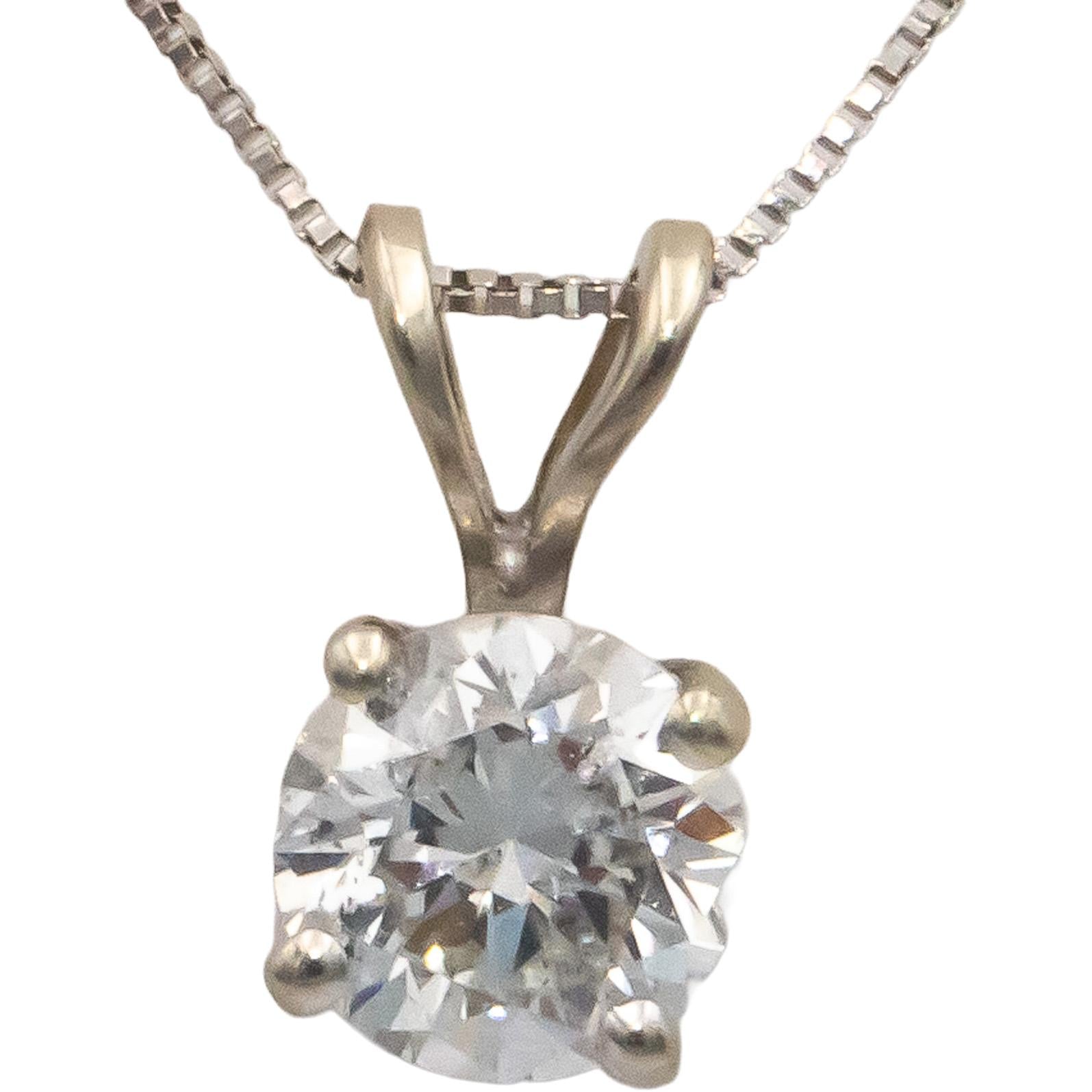 14k White Gold 0.55CT Round Cut Diamond Solitaire Pendant Chain Necklace