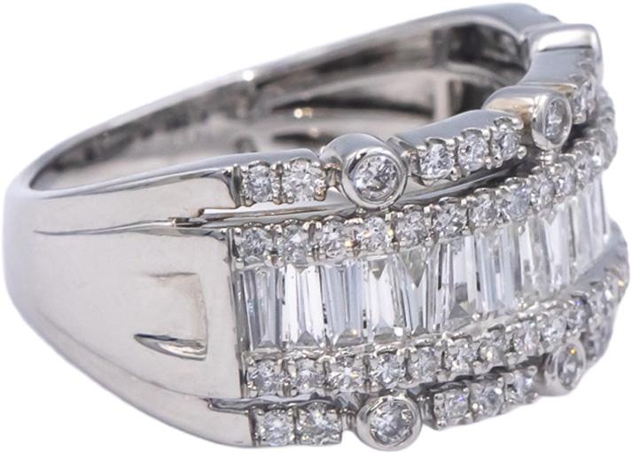 Estate 14k White Gold Round & Baguette Diamond Cocktail Ring 2.0CT Size 8