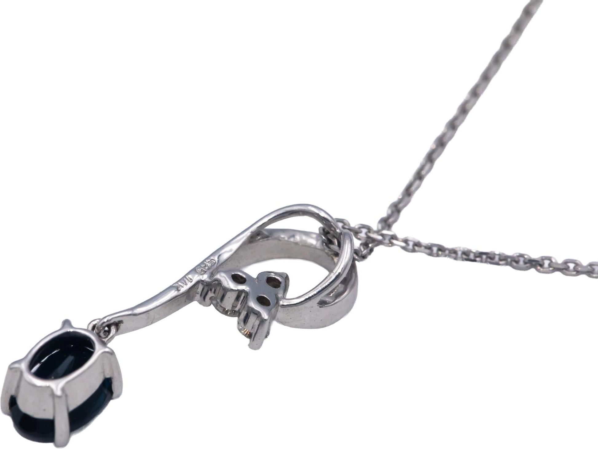 14k White Gold 0.31CT Round Diamond and Oval Blue Sapphire Pendant Necklace