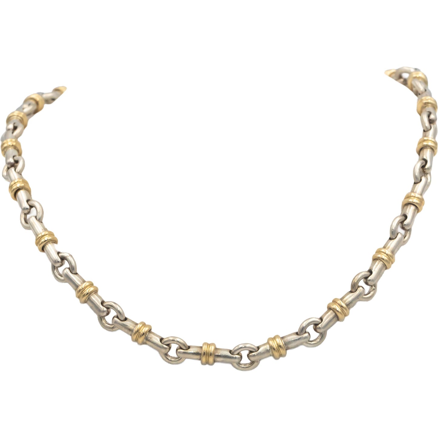 TIFFANY & CO. Sterling Silver 18k Gold Bridle Bar Link Necklace w/ Box and Pouch