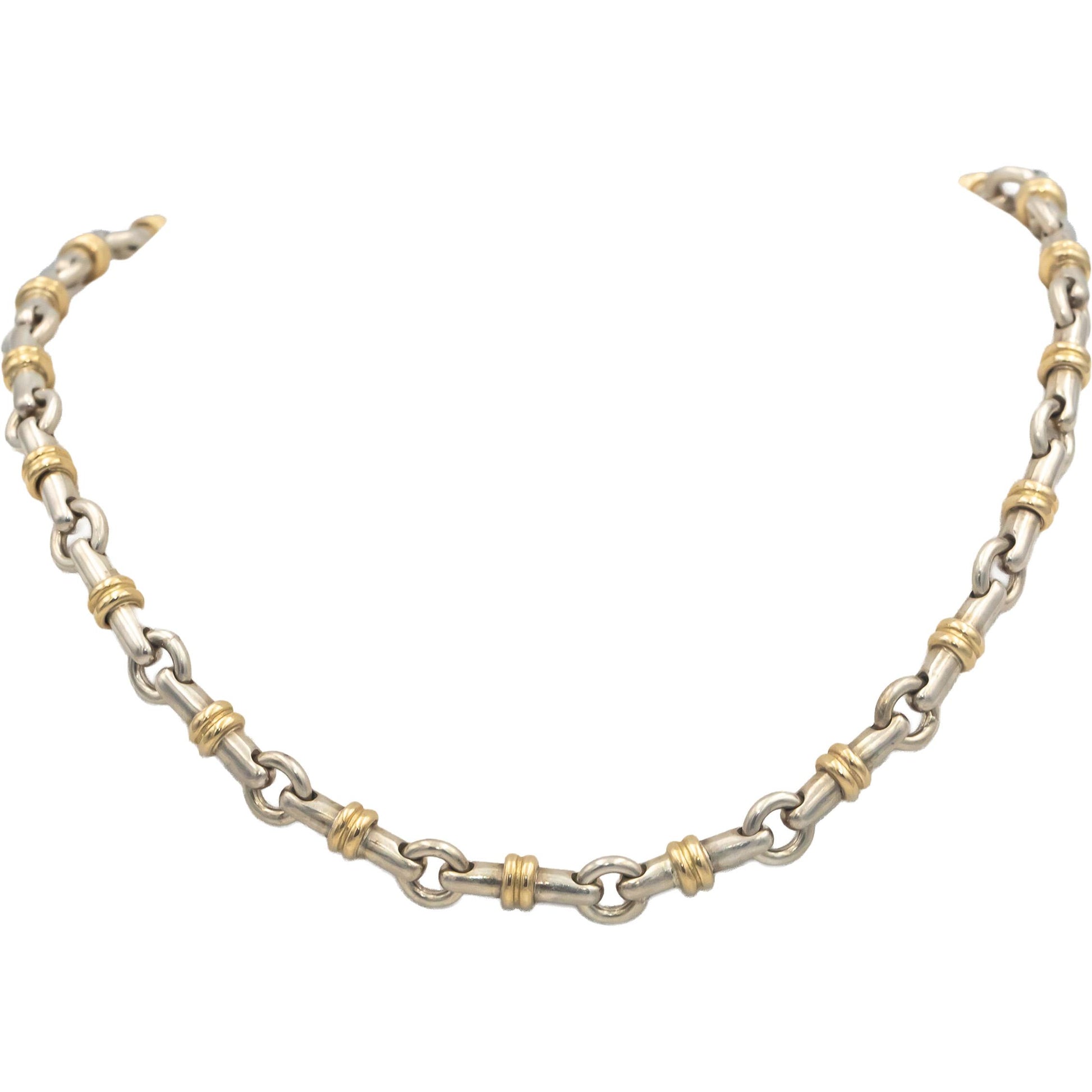 TIFFANY & CO. Sterling Silver 18k Gold Bridle Bar Link Necklace w/ Box and Pouch