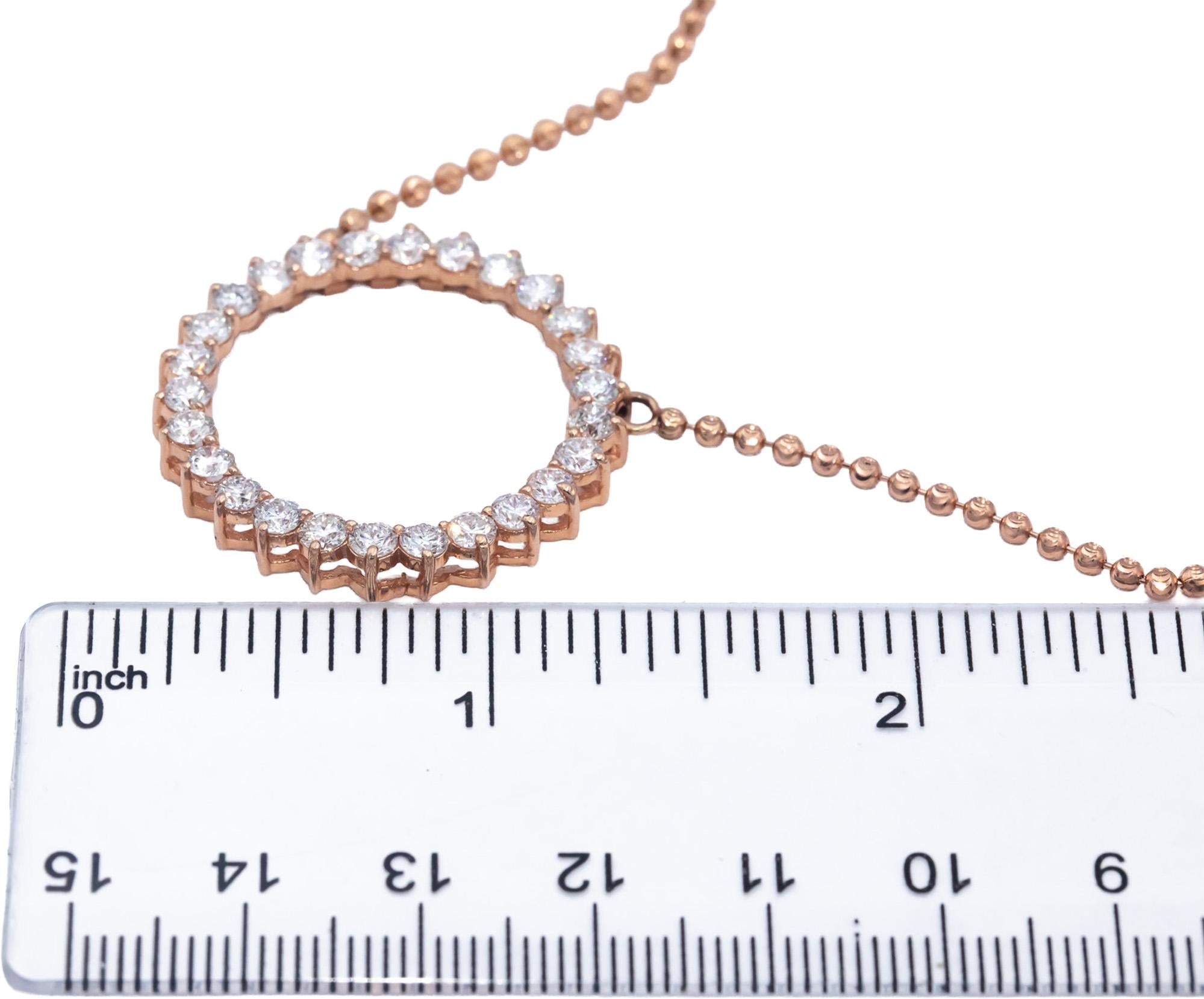 14k Rose Gold Lab Grown Round Diamond Circle Fixed Pendant Necklace 2.60CT