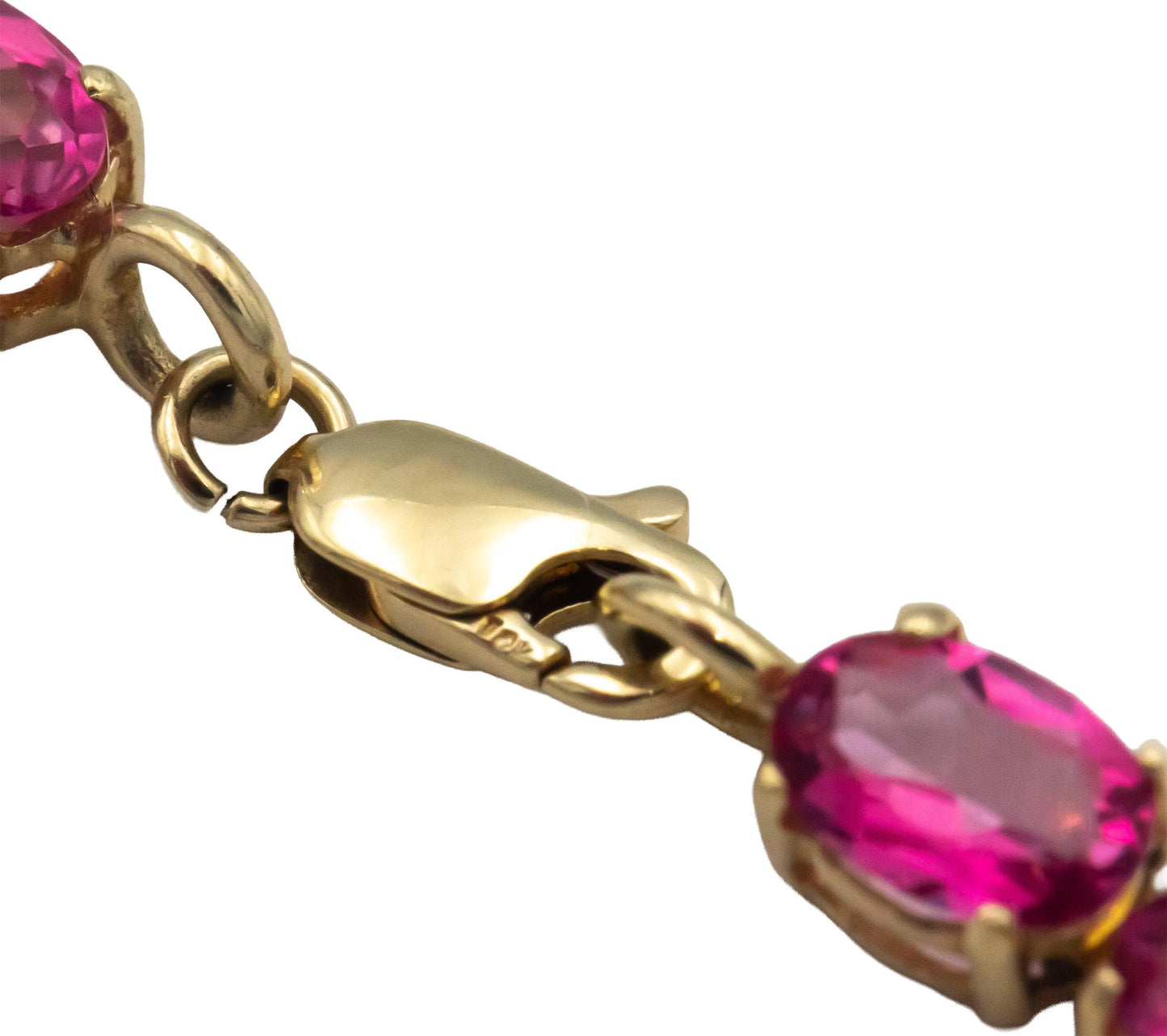 10k Yellow Gold Oval Cut Pink Topaz Fancy Link Bracelet 11.0CT