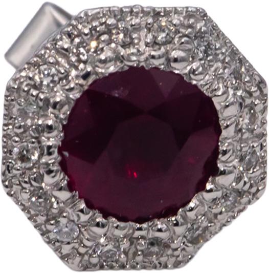 CGL Certified 14k White Gold Natural Ruby & Diamond Stud Earrings 2.19CTW
