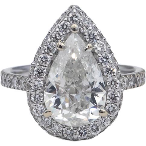 GIA Certified 18k & 14k White Gold Pear & Round Diamond Pave Halo Ring 4.21CT