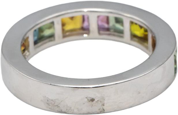 18k White Gold Square Cut Channel Set Rainbow Sapphire Band Ring 3.51CT Size 7.5