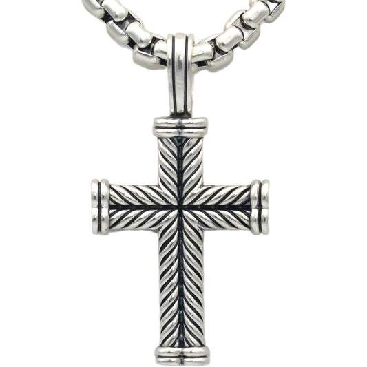 DAVID YURMAN Sterling Silver Chevron Cross Crucifix Pendant Necklace