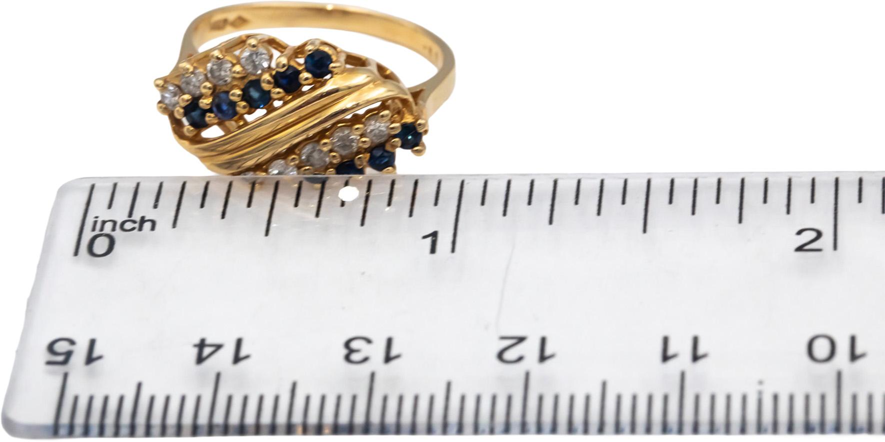 14k Yellow Gold Round Diamond & Blue Sapphire Cocktail Ring 0.50CT Size 7