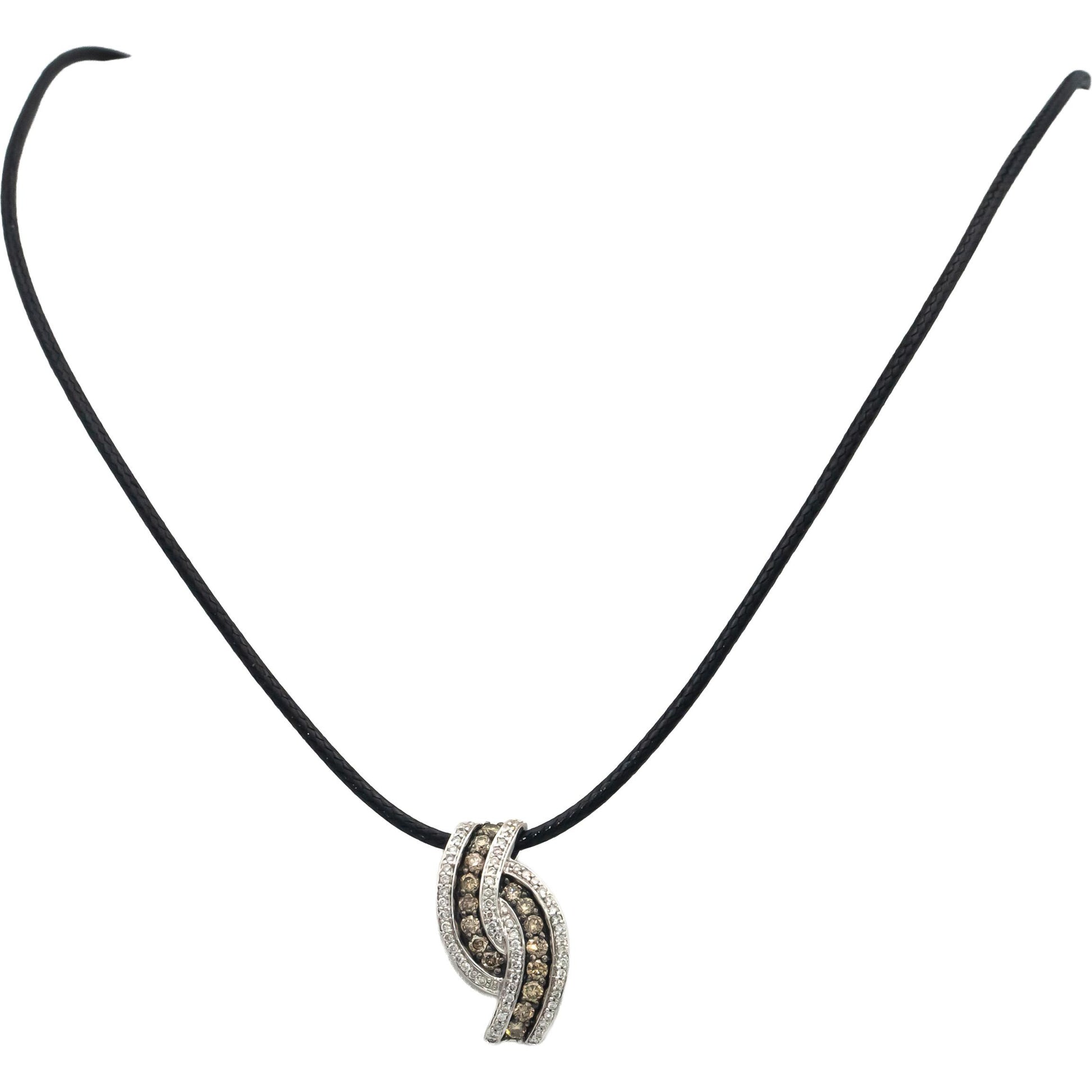 LE VIAN 14k White Gold Round White & Chocolate Diamond Pendant Necklace 1.0CT