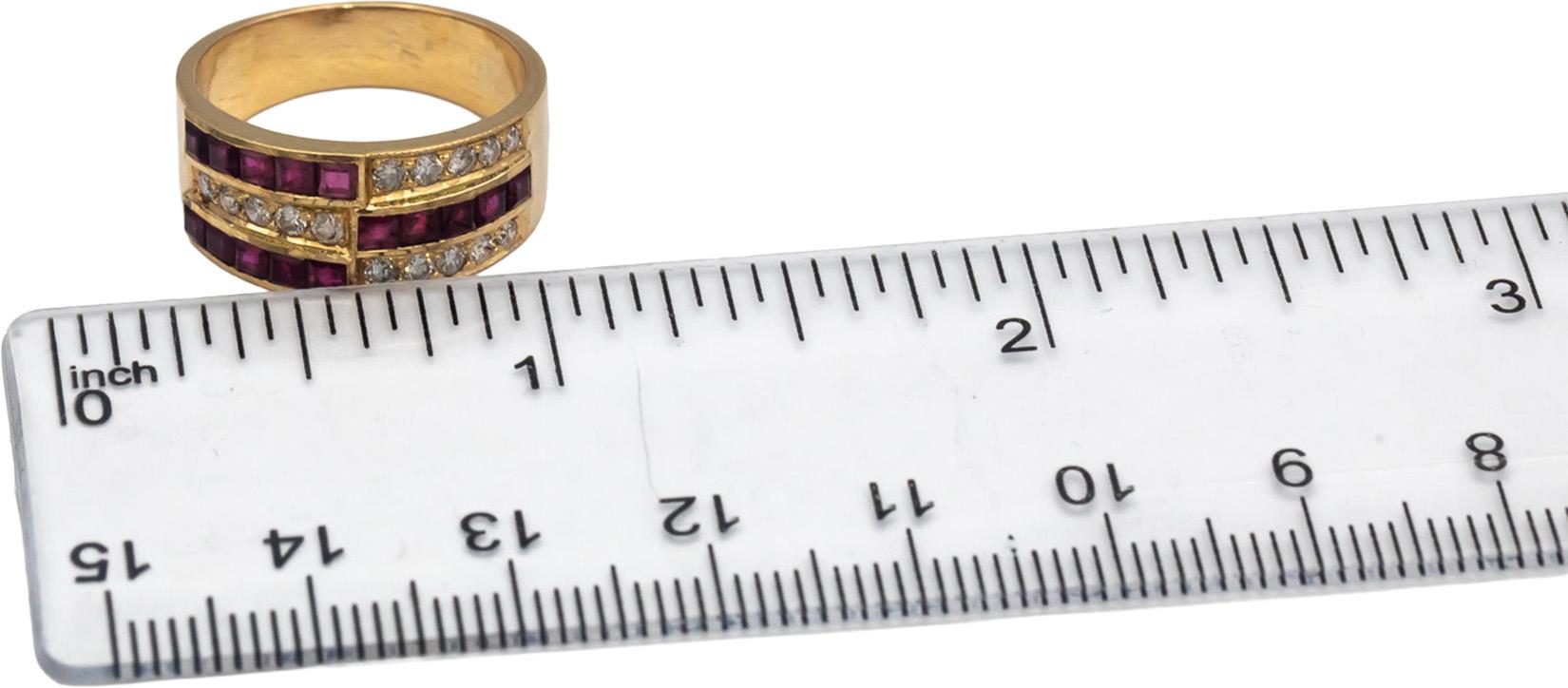 18k Yellow Gold Round Diamond Square Cut Ruby Band Ring 1.0CTW Size 6.5