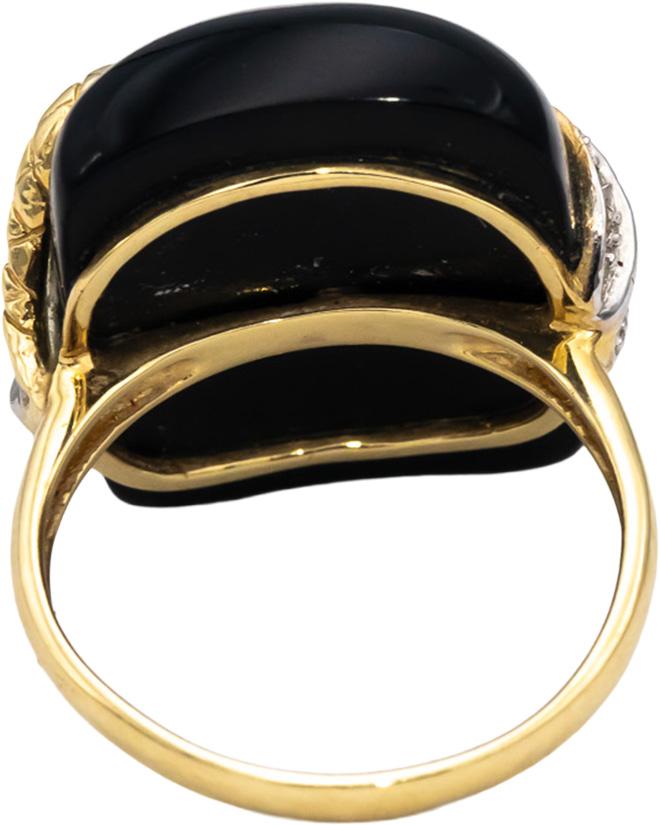 14k Yellow & White Gold Black Onyx Snake Ring w/ Diamond Accents Size 7.75