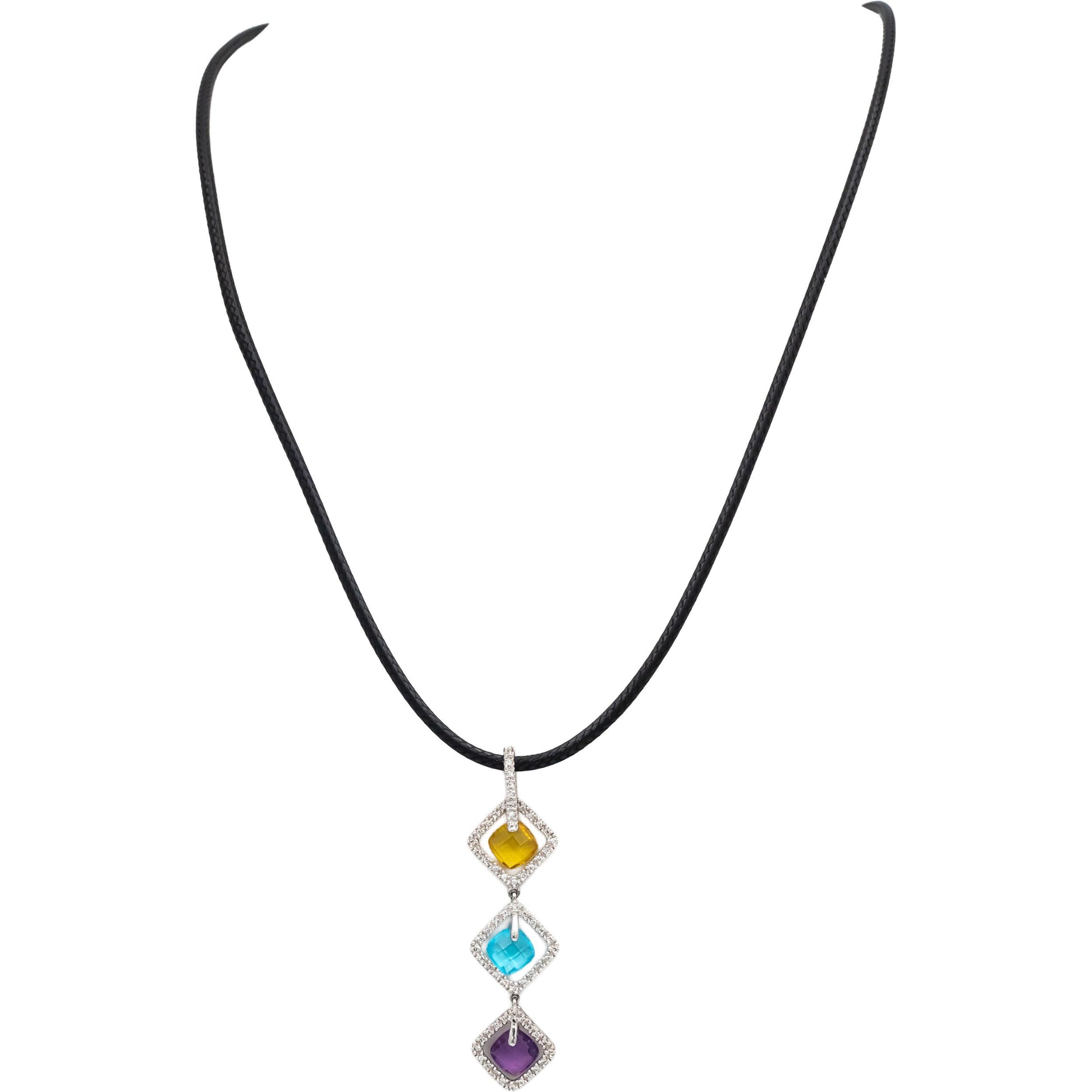 14k White Gold Diamond and Colored Stone Pendant Necklace 3.85CTW