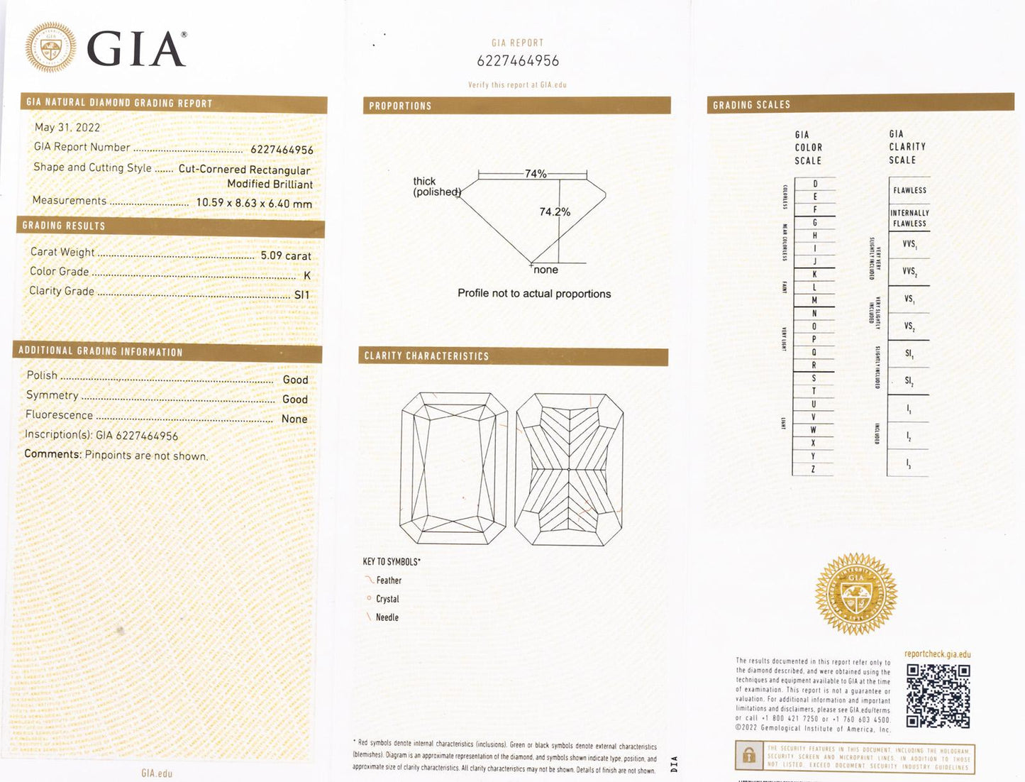 GIA Certified SI1/K Radiant Cut Diamond Loose Stone 5.09CT