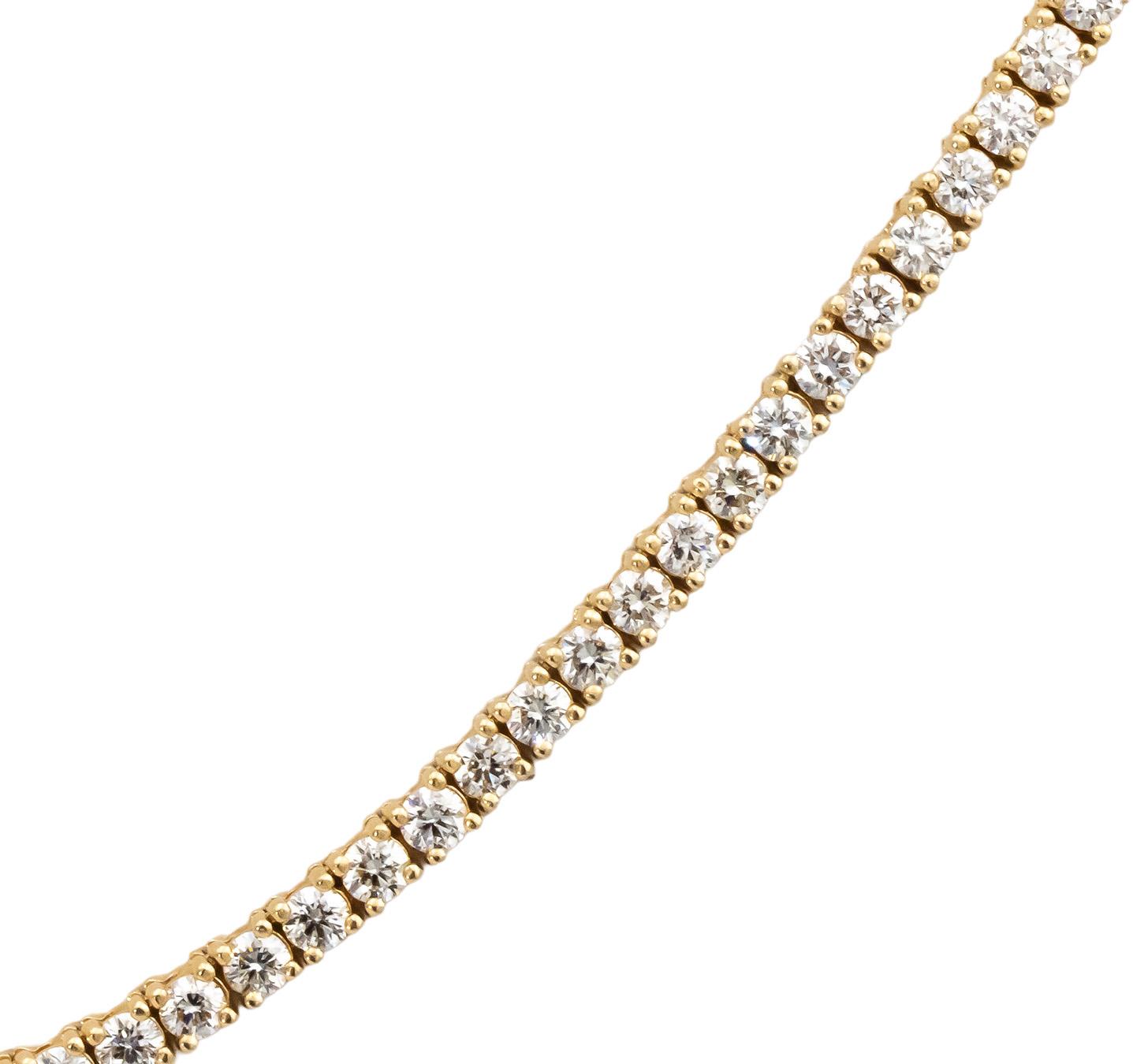 14k Yellow Gold VS Round Diamond Tennis Necklace 7.30CT