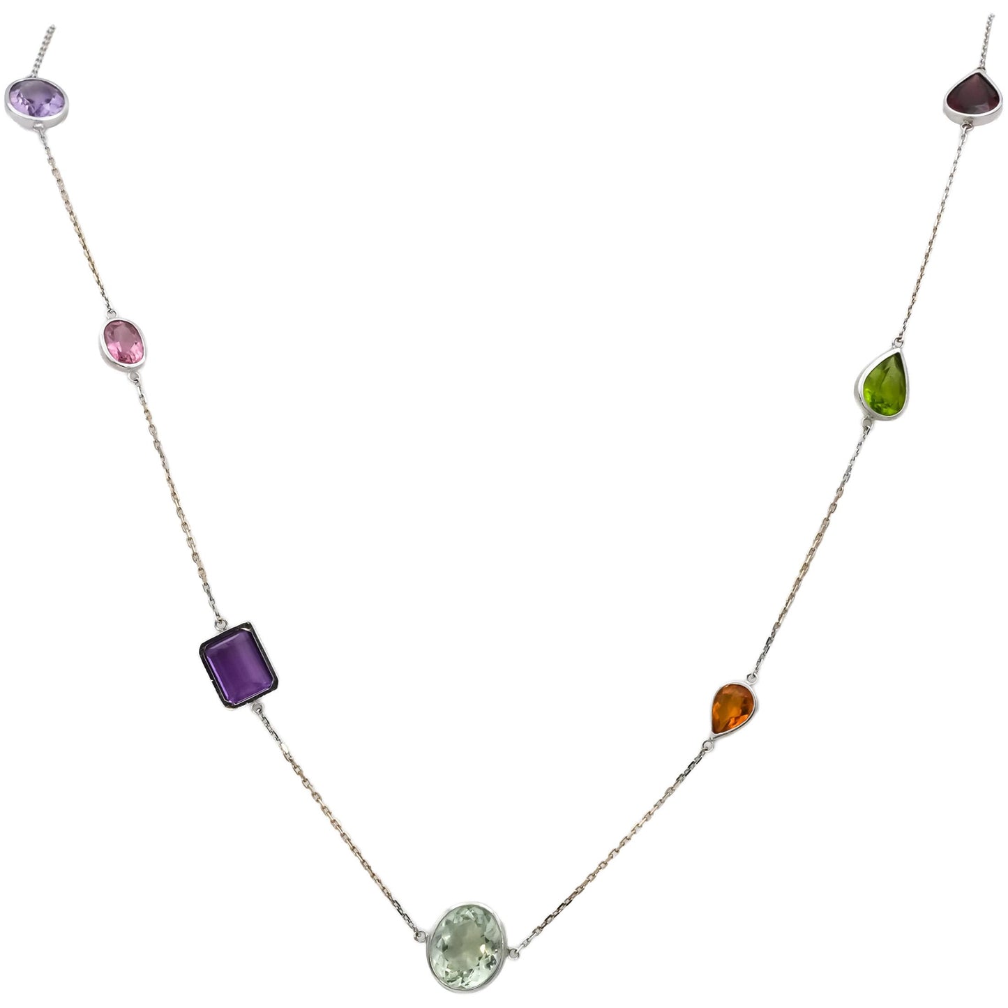18k White Gold Multi-Color Gemstone By The Yard Necklace 15.0CTW