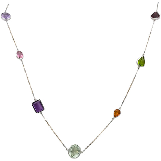 18k White Gold Multi-Color Gemstone By The Yard Necklace 15.0CTW