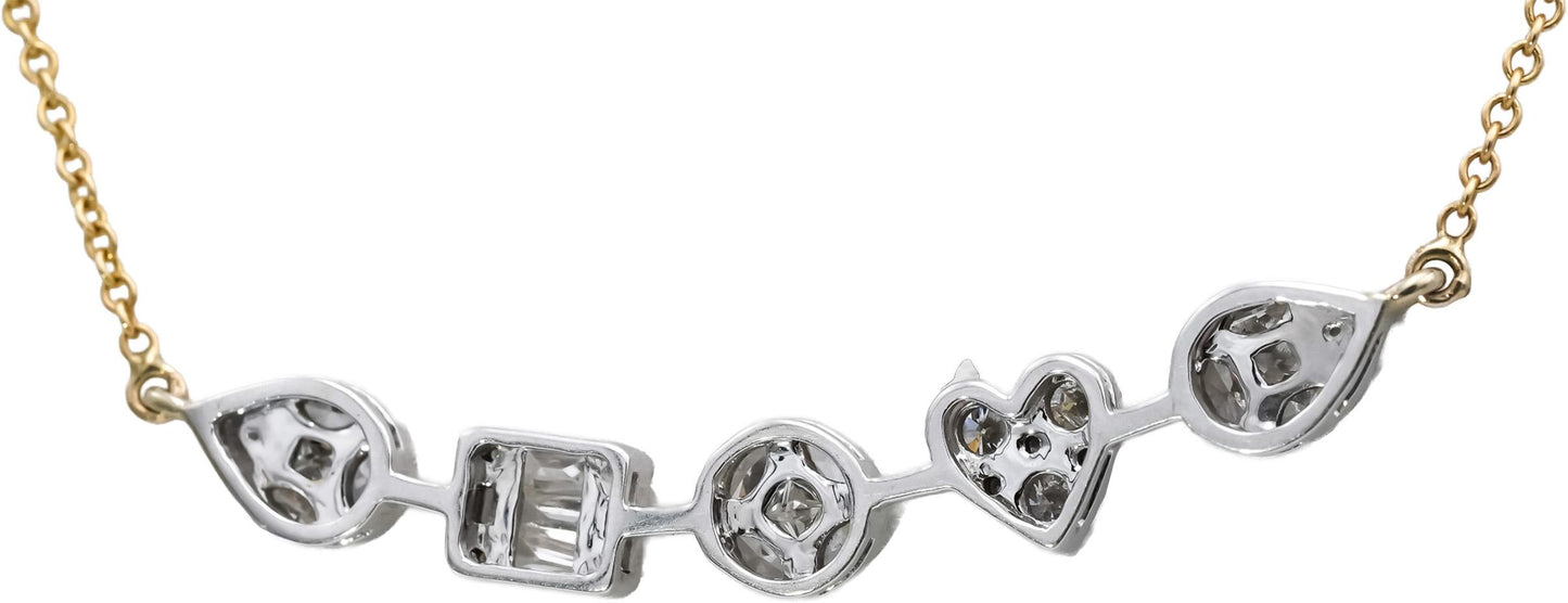 14k White and Yellow Gold Mixed Cut Diamond Pendant Necklace 1.25CT