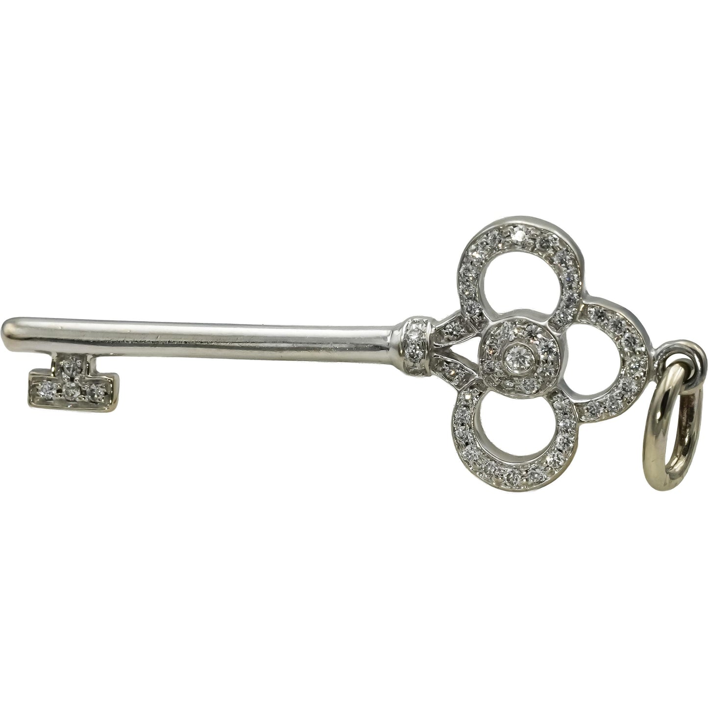 TIFFANY & CO. 18k White Gold VS Round Diamond Key Pendant 0.11CT
