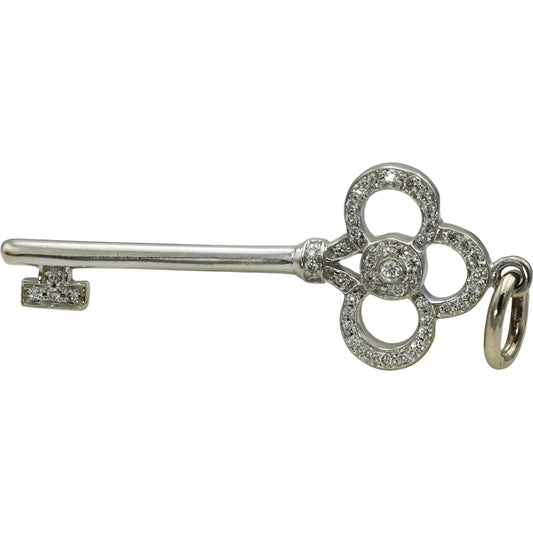 TIFFANY & CO. 18k White Gold VS Round Diamond Key Pendant 0.11CT