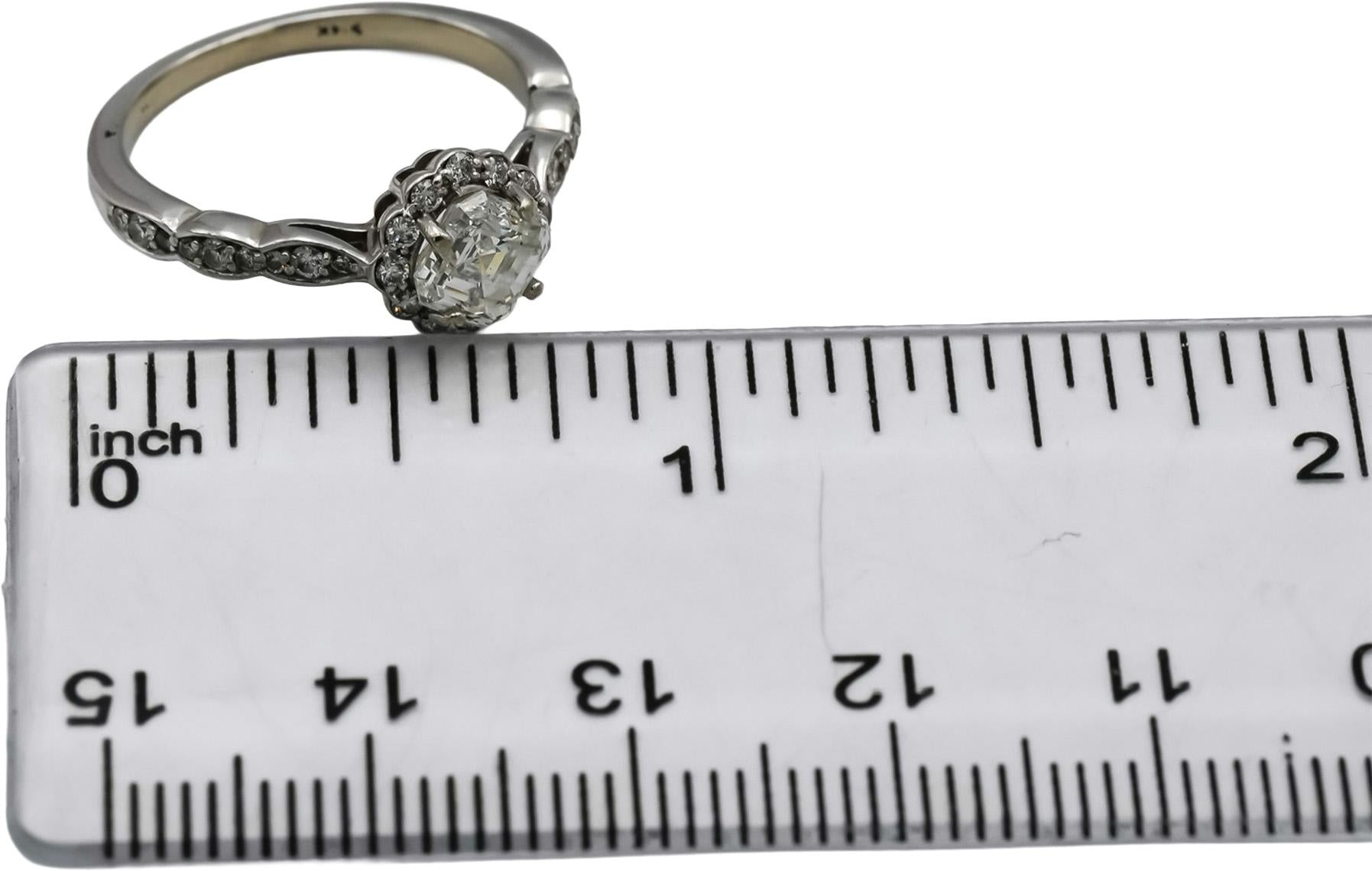 GIA 14k White Gold VVS2/G Square Emerald Cut Diamond Ring 1.05CT w/0.90CT Center