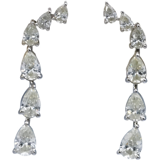 18k White Gold Pear Cut Diamond Drop Dangle Earrings 5.34CT