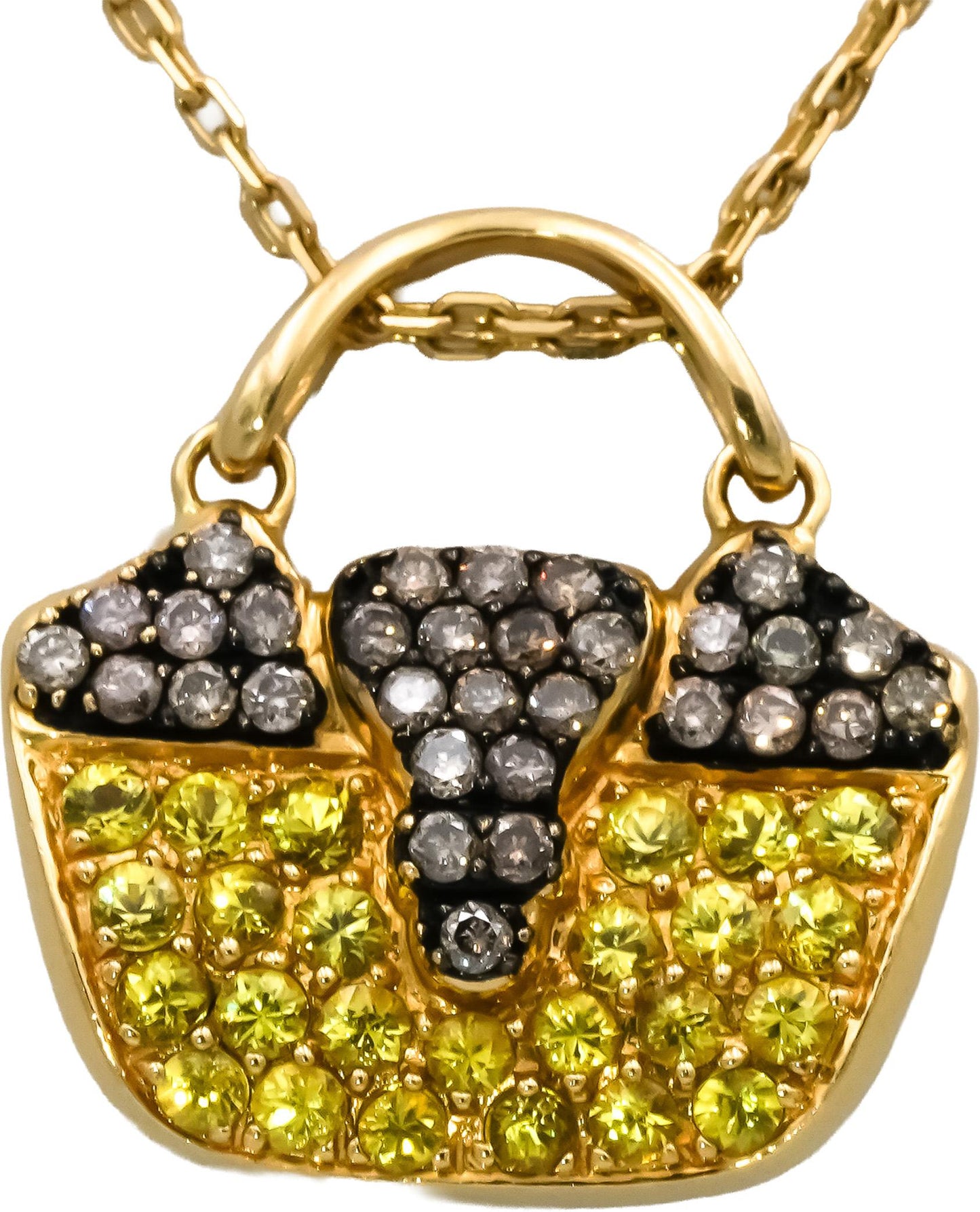 MIRABELLE 18k Yellow Gold Diamond & Yellow Sapphire Purse Pendant Necklace .33CT