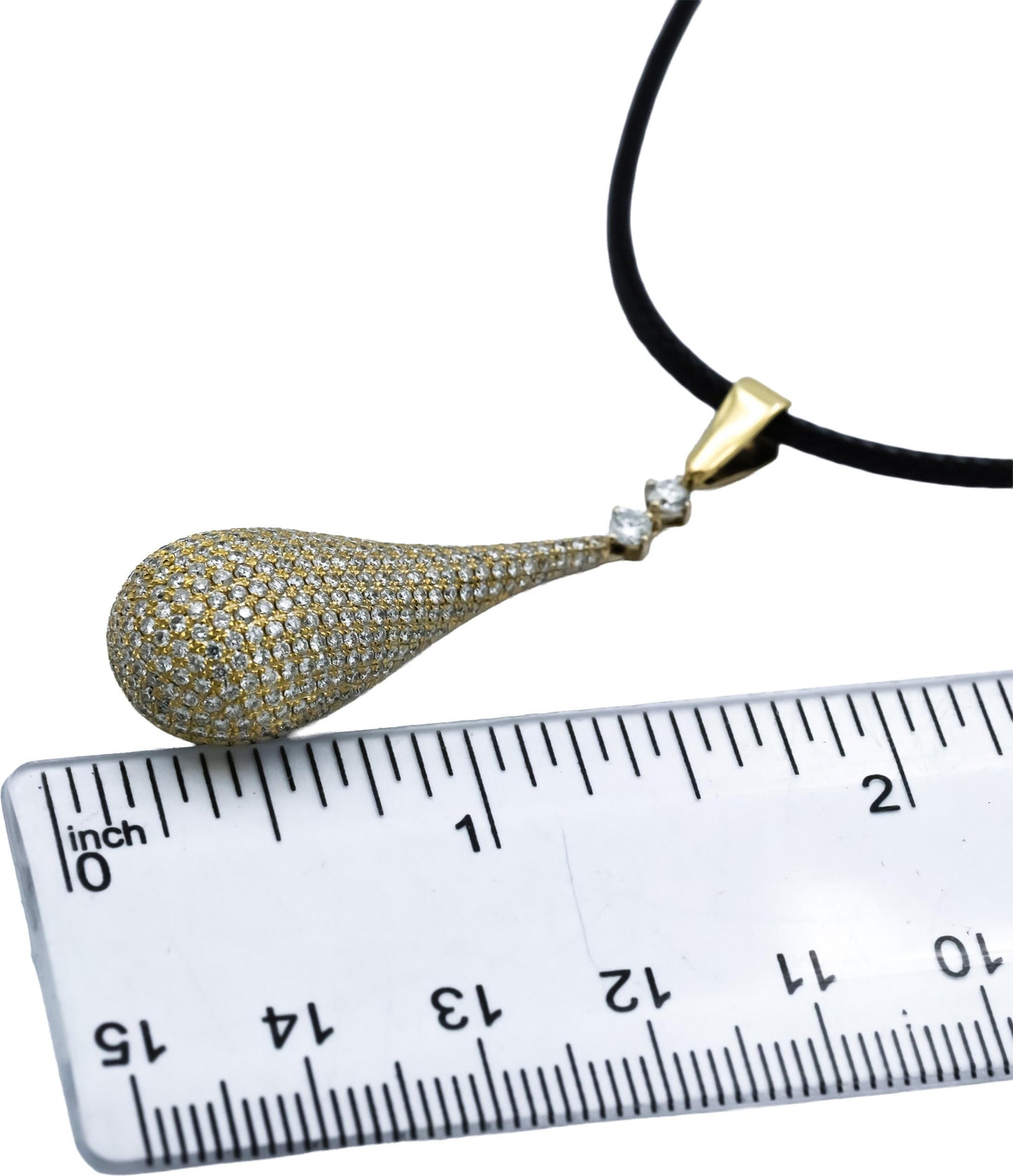 18k & 14k Yellow Gold VS Round Pave Diamond Teardrop Pendant Necklace 3.0CT