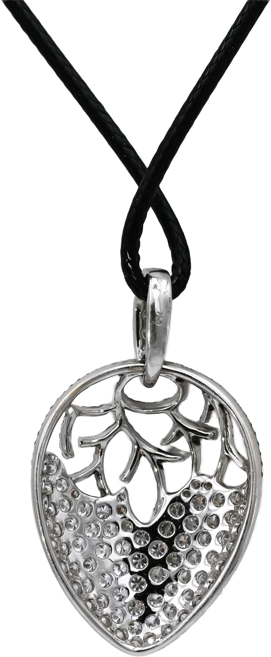 18k White Gold VS Round White and Black Diamond Pendant Necklace 2.50CT