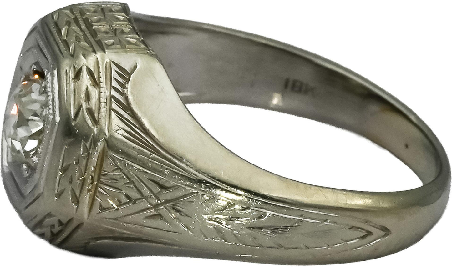 Vintage Antique Deco 18k White Gold Old Mine Diamond Ring 0.50CT Size 5.5