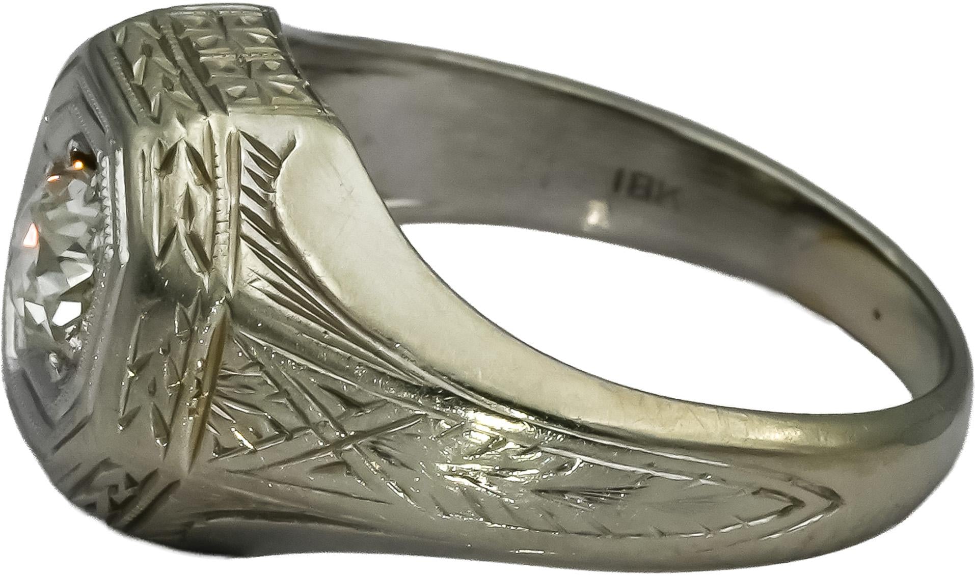 Vintage Antique Deco 18k White Gold Old Mine Diamond Ring 0.50CT Size 5.5