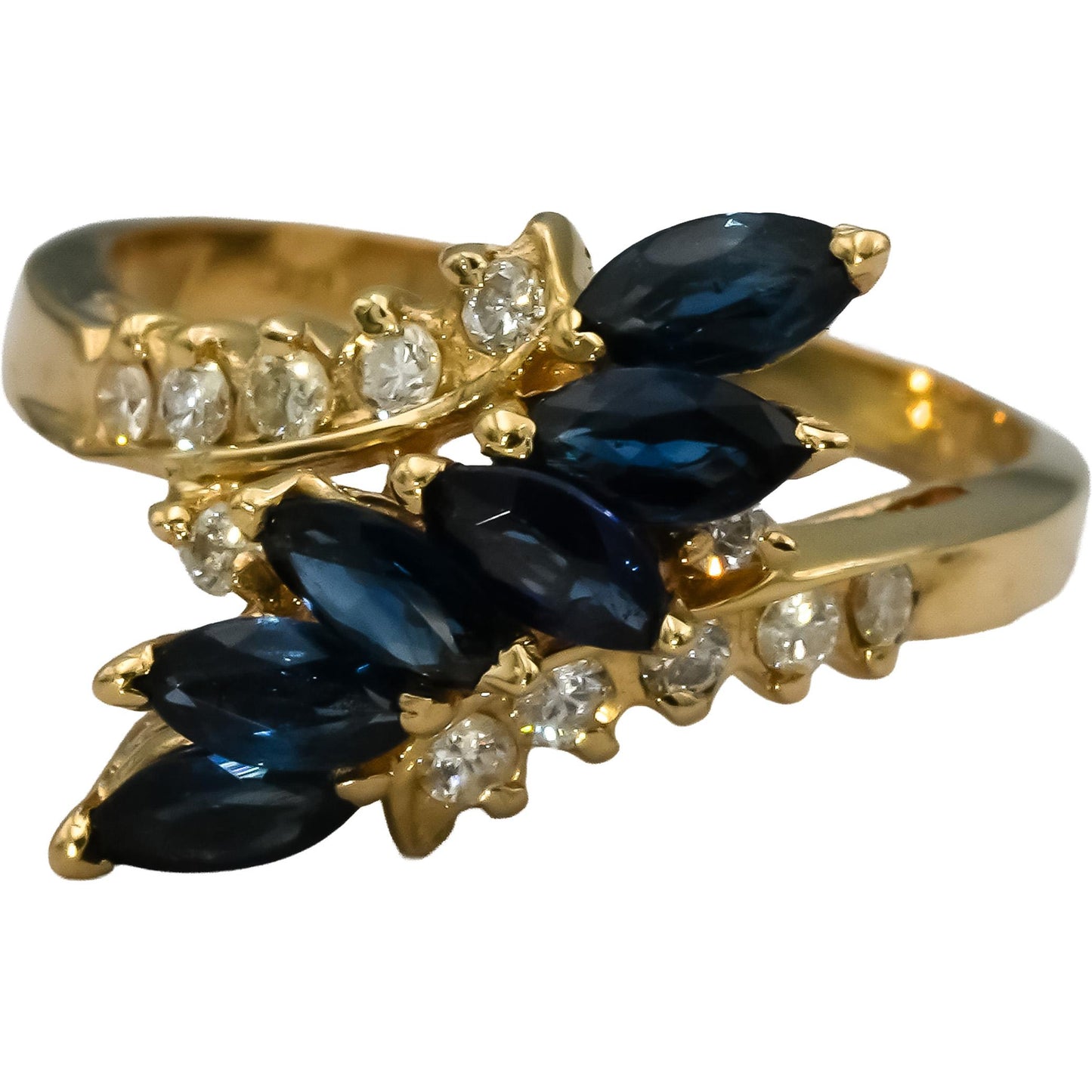 14k Yellow Gold Diamond and Sapphire Bypass Ring 1.25CT Size 5.5