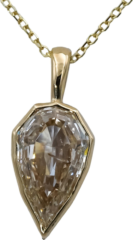 14k Yellow Gold Pear Shield Step Cut Diamond Solitaire Pendant Necklace 1.73CT