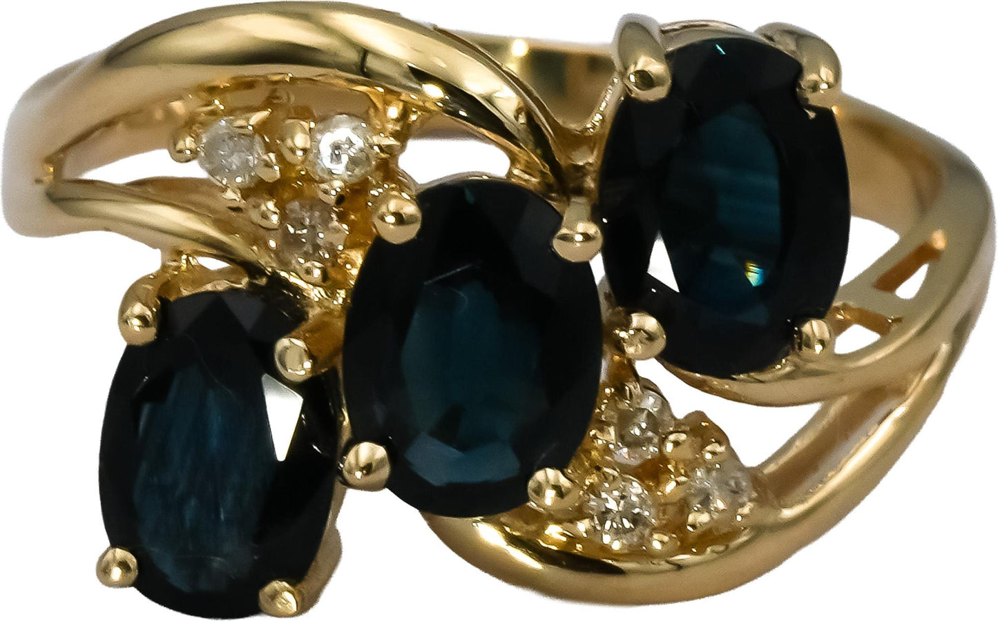 14k Yellow Gold Oval Sapphire and Round Diamond Ring 2.56CT Size 8