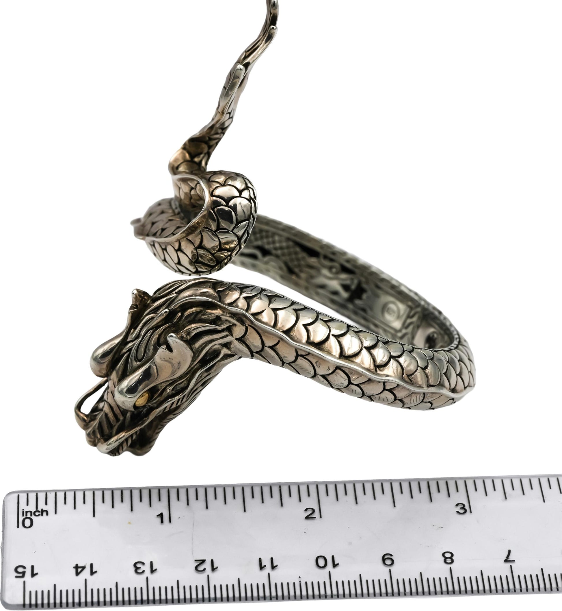 JOHN HARDY Sterling Silver 18k Gold Legends Naga Dragon Cuff Bracelet w/ Pouch
