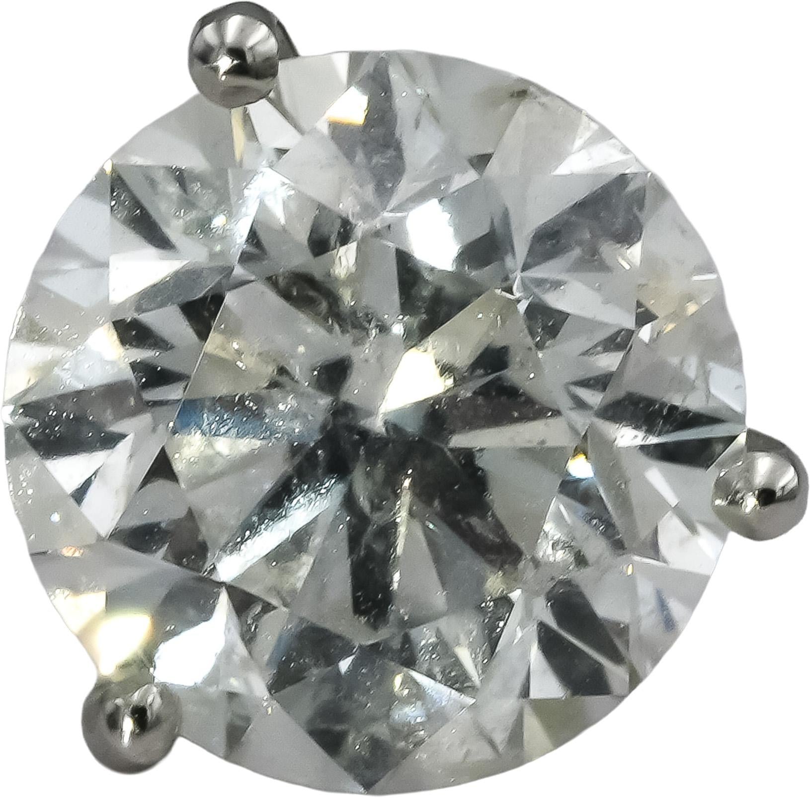 GIA Certified 14k White Gold I2/G Round Diamond Martini Stud Earrings 3.36CT