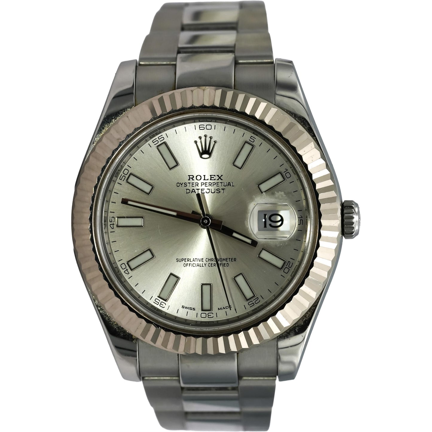 ROLEX Stainless Steel 18k White Gold Datejust II 41mm Watch Ref116334 w/ Papers
