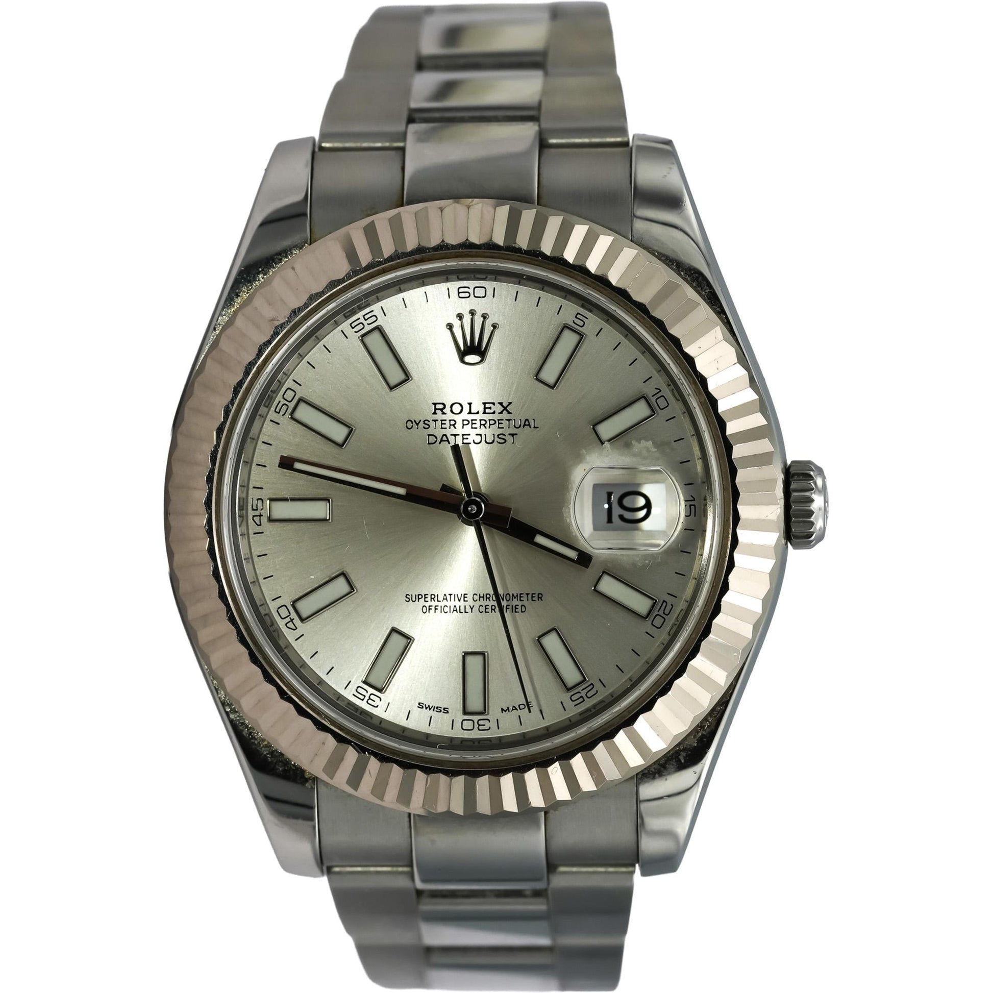 ROLEX Stainless Steel 18k White Gold Datejust II 41mm Watch Ref116334 w/ Papers